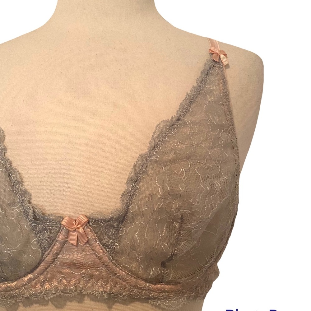 Mimi Holiday for‎ Damaris feminine Lace Bra, Gray & Pink, 34B, NWOT